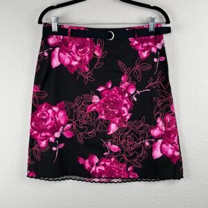 Grace Elements Black Pink Belted Embroidered Floral Pencil Mini Skirt Petite 10
